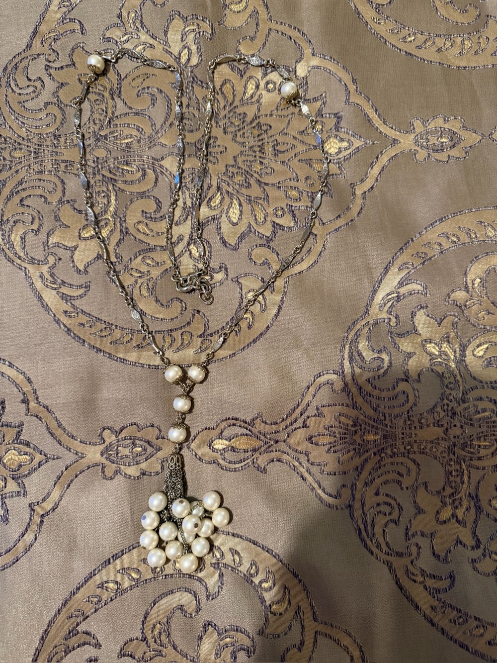 24” Long Pearl Cluster Pendant Necklace - White Pearls - Picture 3 of 3
